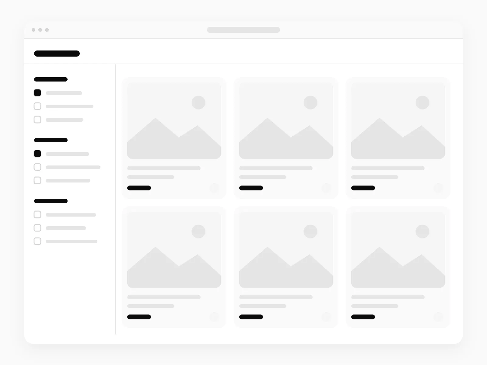 Schema di una pagina collezione con filtri laterali e griglia di schede prodotto