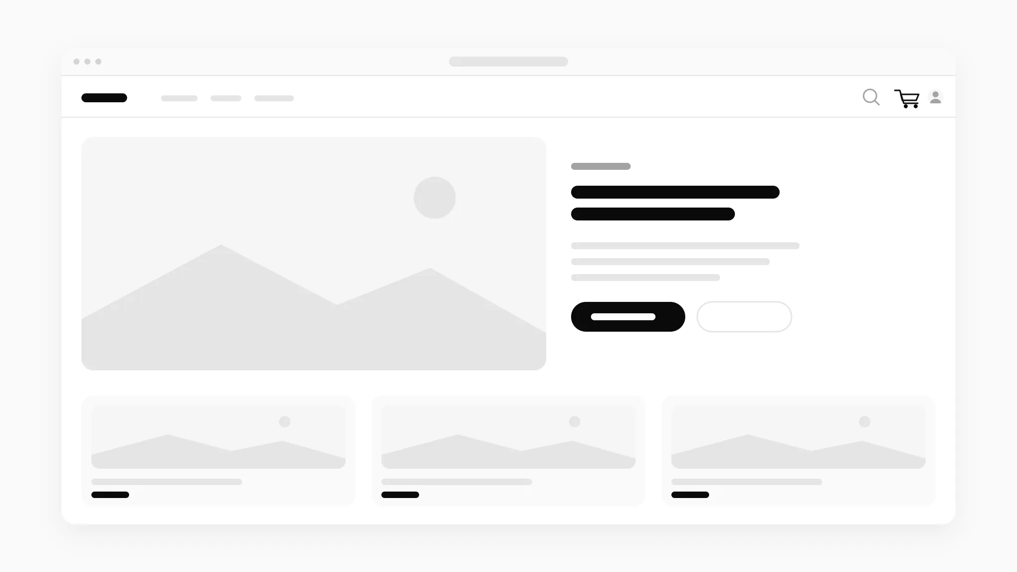 Schema della homepage di uno store Shopify: menu, vetrina del prodotto in evidenza e griglia delle collezioni